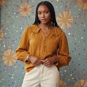 Anthropologie Pilcro The Keira Collard Front-Button Blouse In Mustard Size XS